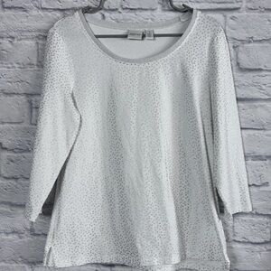 Zenergy Chico's Womens White Silver Polka Dot Long Sleeve Blouse Size Medium 1